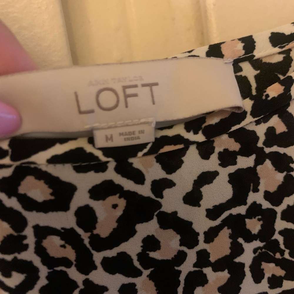 LOFT Animal Print Blouse in Black and Beige